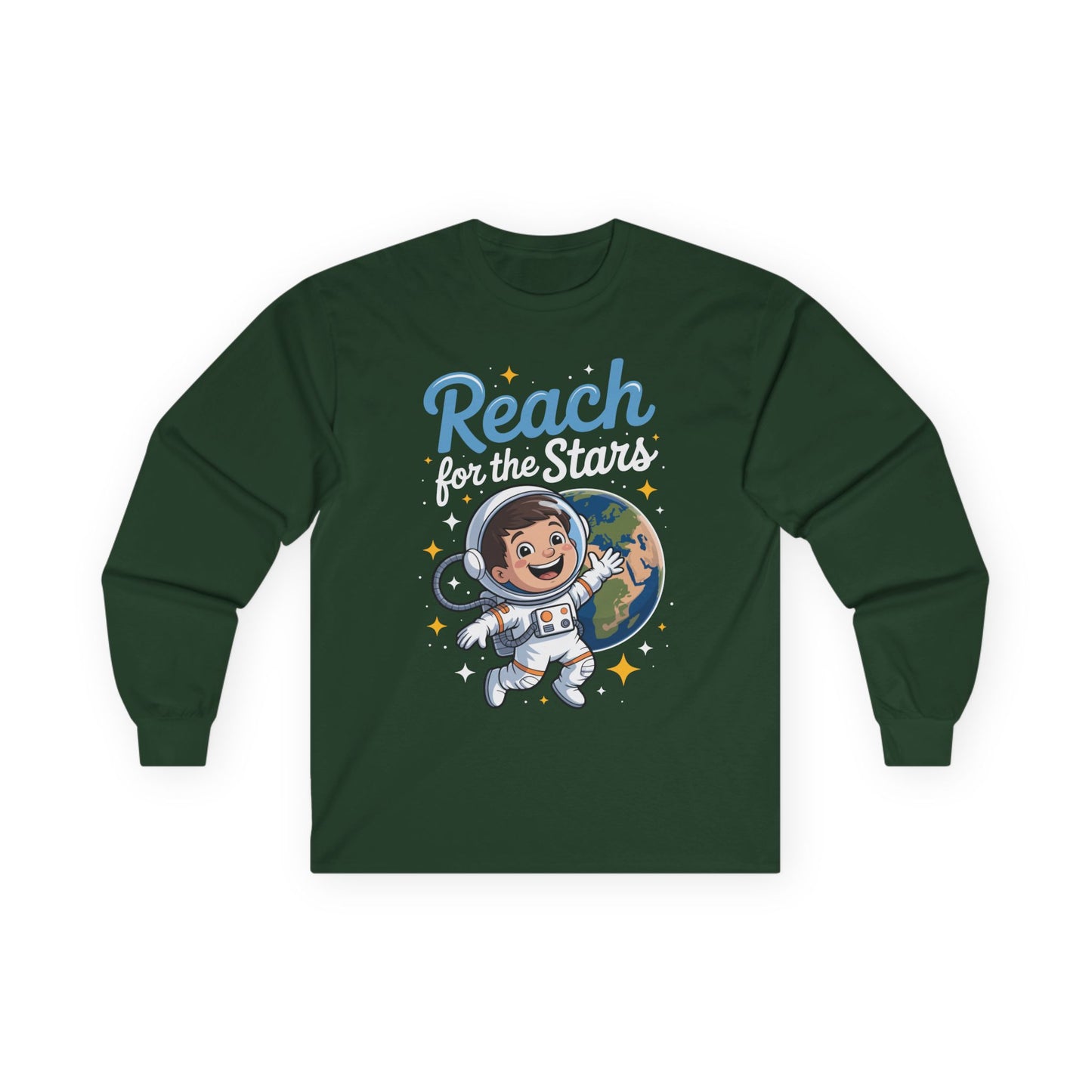 Reach for the Stars Kids Long Sleeve Tee – Cute Astronaut Space Shirt | TEEZOCA 