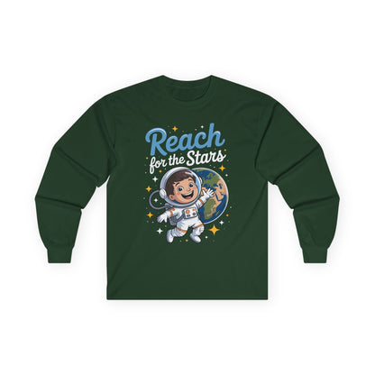 Reach for the Stars Kids Long Sleeve Tee – Cute Astronaut Space Shirt | TEEZOCA 