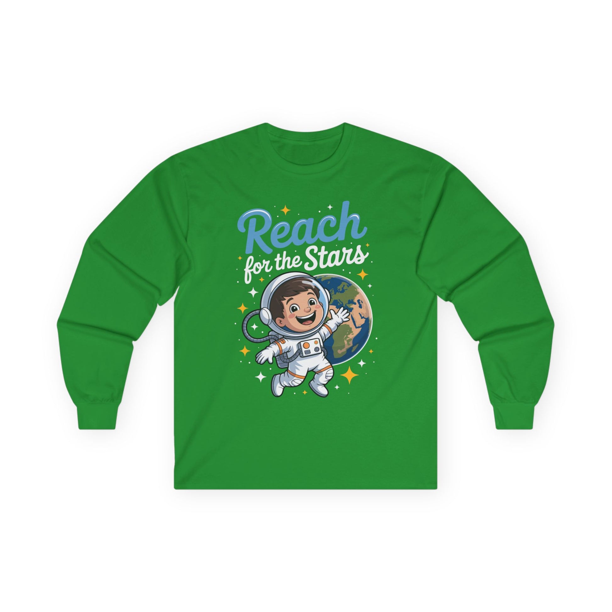 Reach for the Stars Kids Long Sleeve Tee – Cute Astronaut Space Shirt | TEEZOCA 