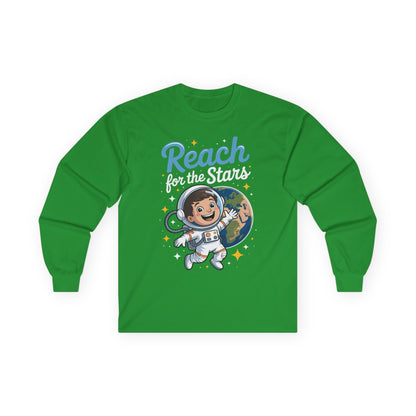 Reach for the Stars Kids Long Sleeve Tee – Cute Astronaut Space Shirt | TEEZOCA 