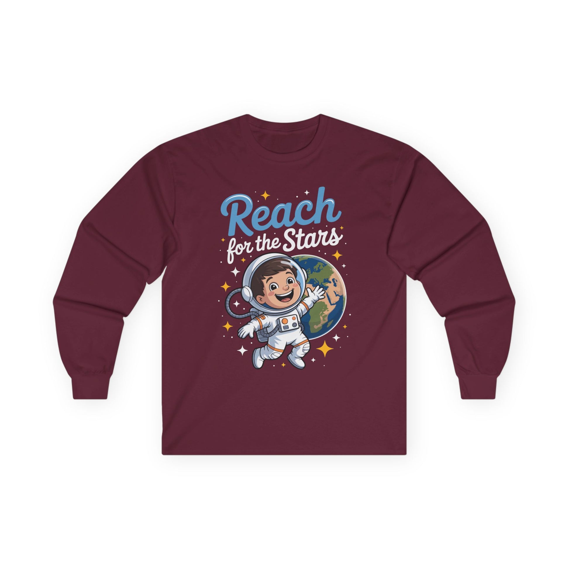 Reach for the Stars Kids Long Sleeve Tee – Cute Astronaut Space Shirt | TEEZOCA 