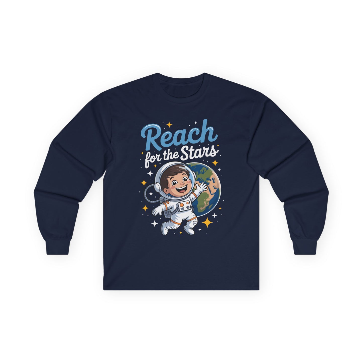 Reach for the Stars Kids Long Sleeve Tee – Cute Astronaut Space Shirt | TEEZOCA 