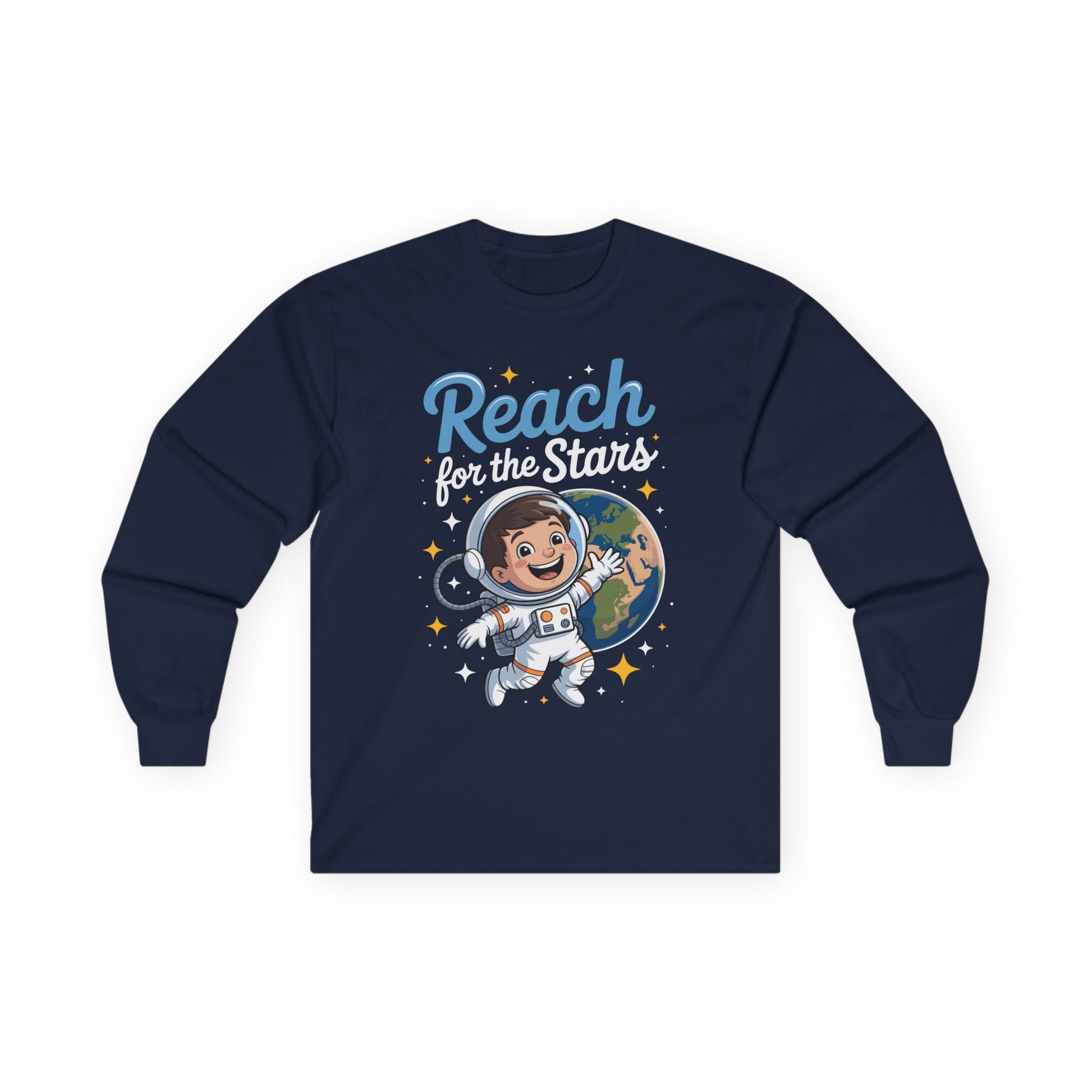Reach for the Stars Kids Long Sleeve Tee – Cute Astronaut Space Shirt | TEEZOCA 