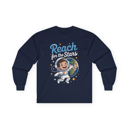 Reach for the Stars Kids Long Sleeve Tee – Cute Astronaut Space Shirt | TEEZOCA 