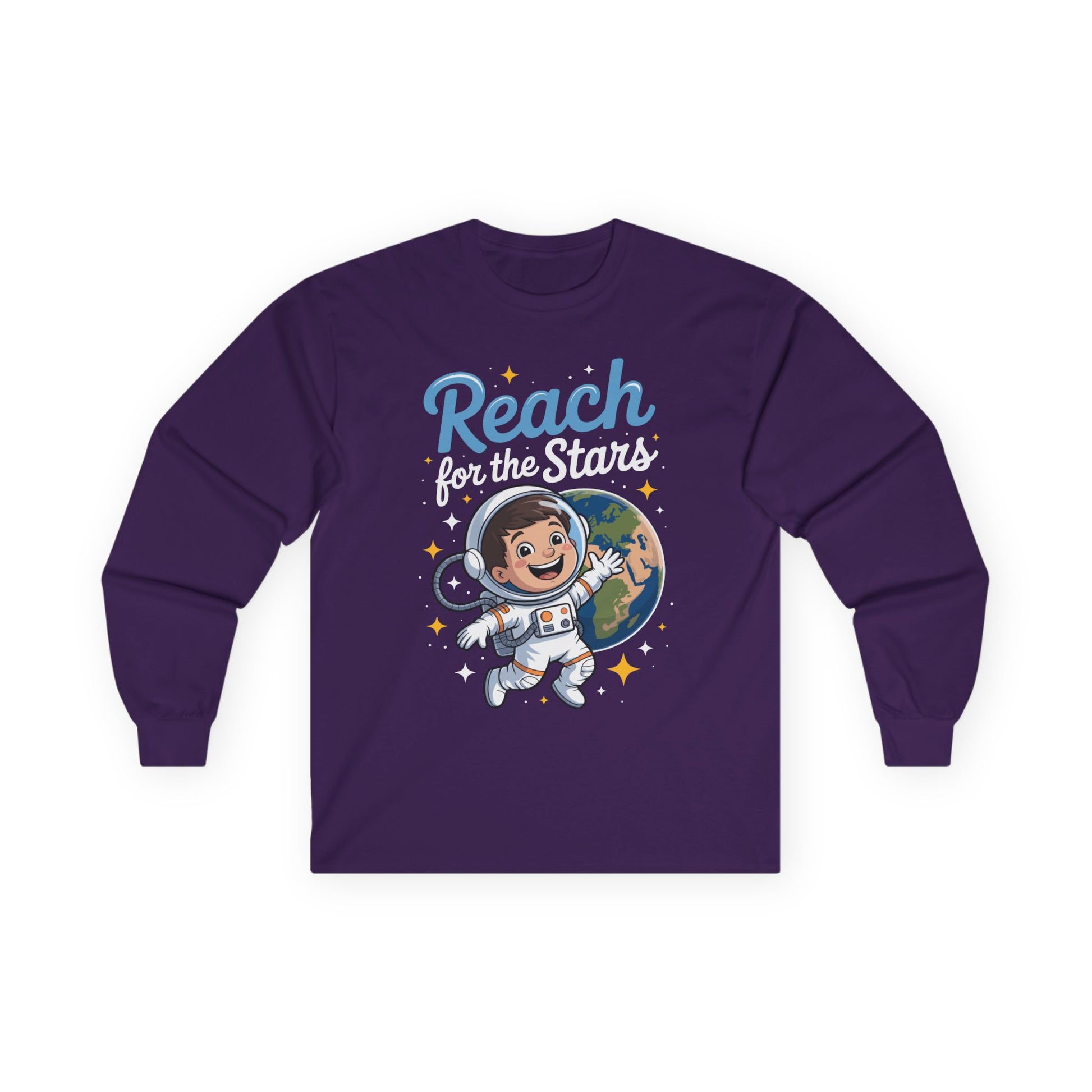 Reach for the Stars Kids Long Sleeve Tee – Cute Astronaut Space Shirt | TEEZOCA 