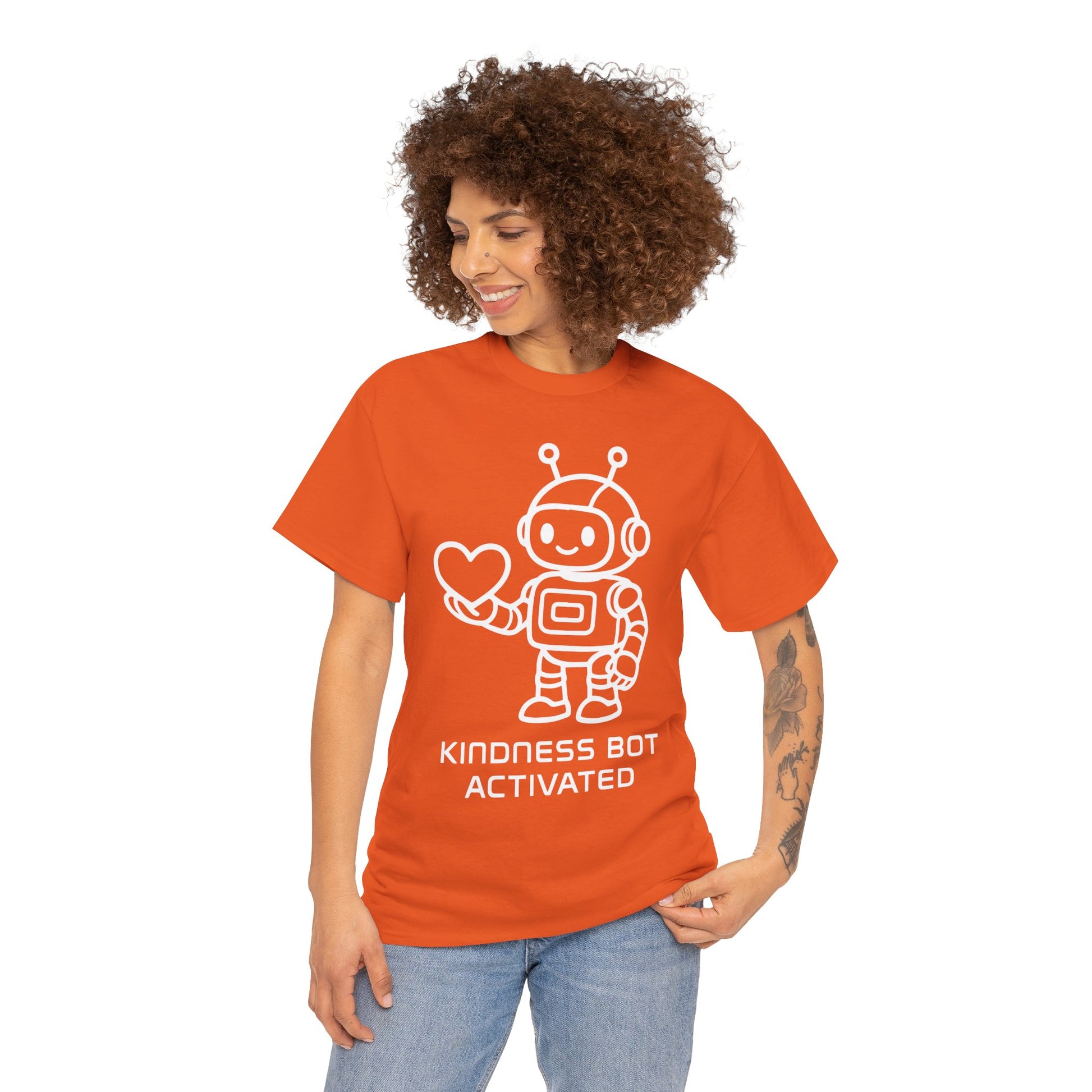 Kindness Bot Activated Unisex T-Shirt | Unity Day Kindness Message Tee | TEEZOCA kindness message Unisex T-shirt cute robot holding heart