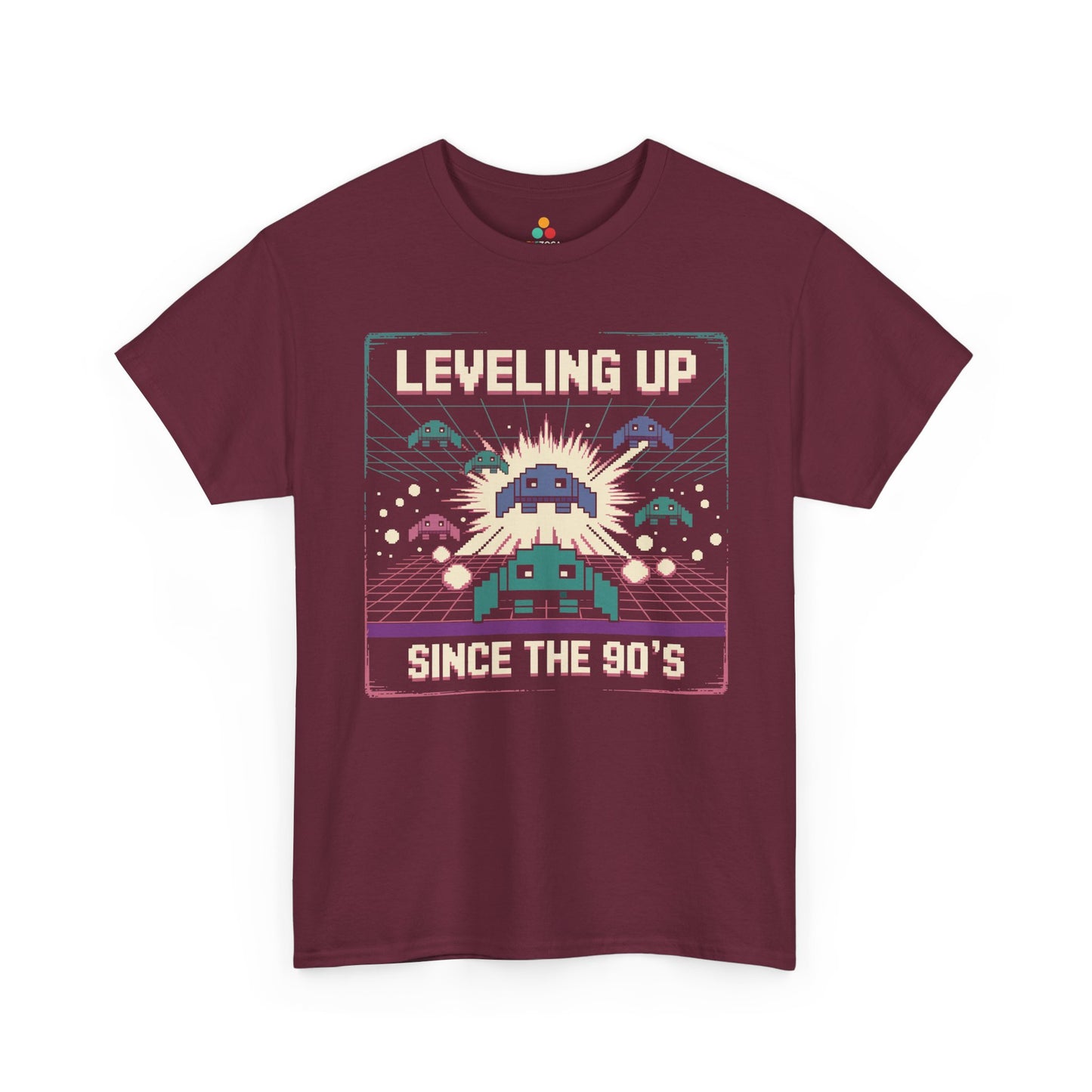 Leveling Up Since the 90's Retro Gamer 90s Pixel Arcade T-Shirt | TEEZOCA 