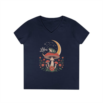 Libra Zodiac Frog Moon Mystic Art Aesthetic V-Neck T-Shirt for Women | TEEZOCA 