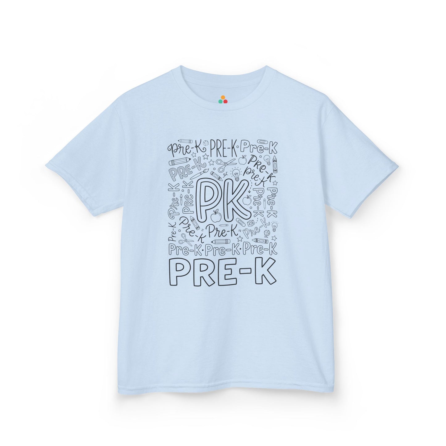 Light blue TEEZOCA pre-k kids shirt, a cute first-day typography tee for a new pre-k student.
