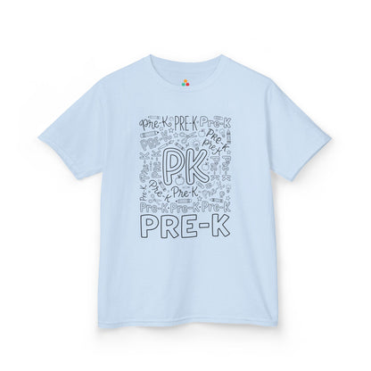 Light blue TEEZOCA pre-k kids shirt, a cute first-day typography tee for a new pre-k student.
