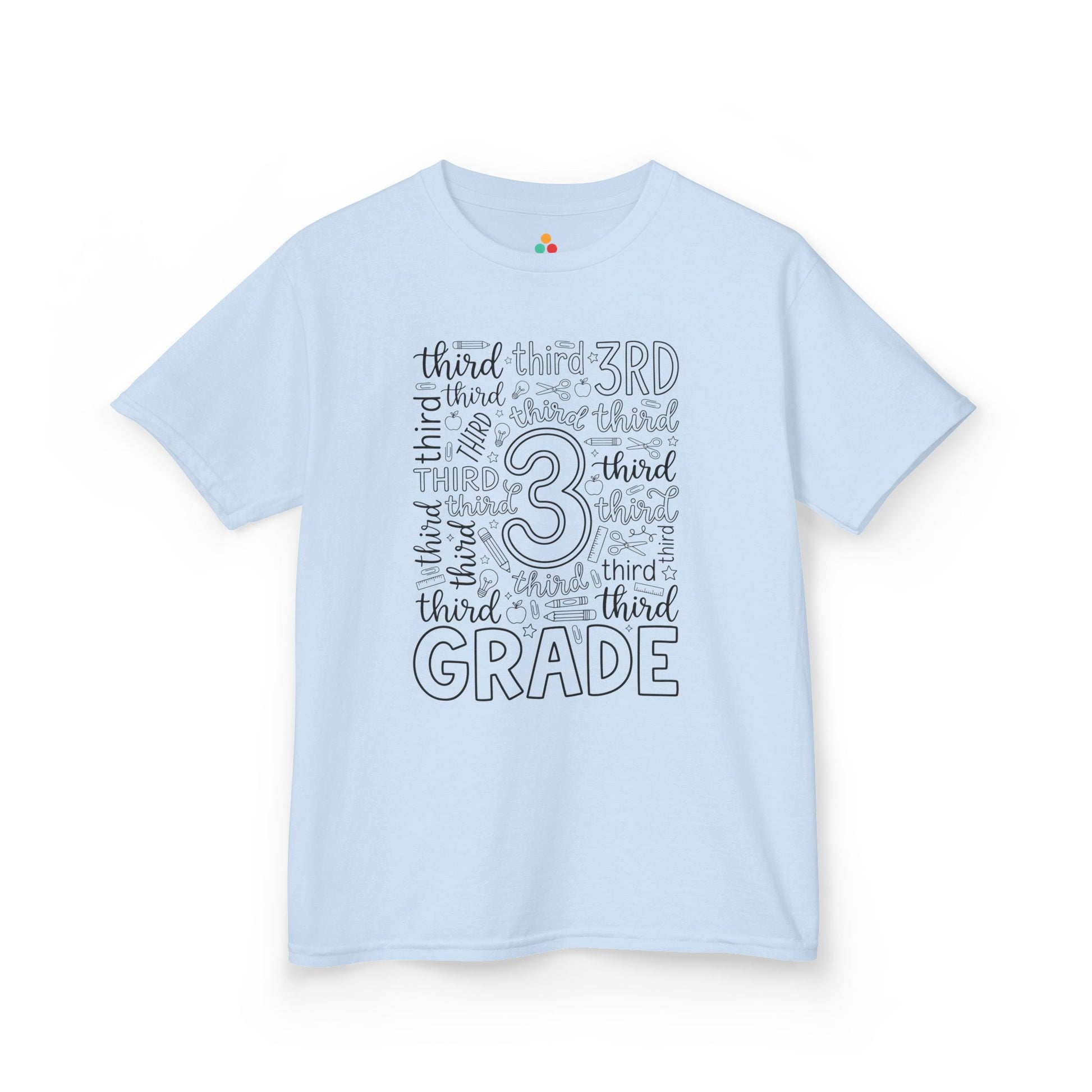 Light blue TEEZOCA third grade kids shirt, a cute first-day typography tee for a new third grader.
