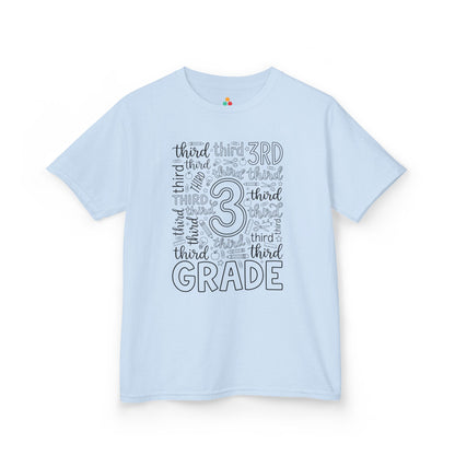 Light blue TEEZOCA third grade kids shirt, a cute first-day typography tee for a new third grader.
