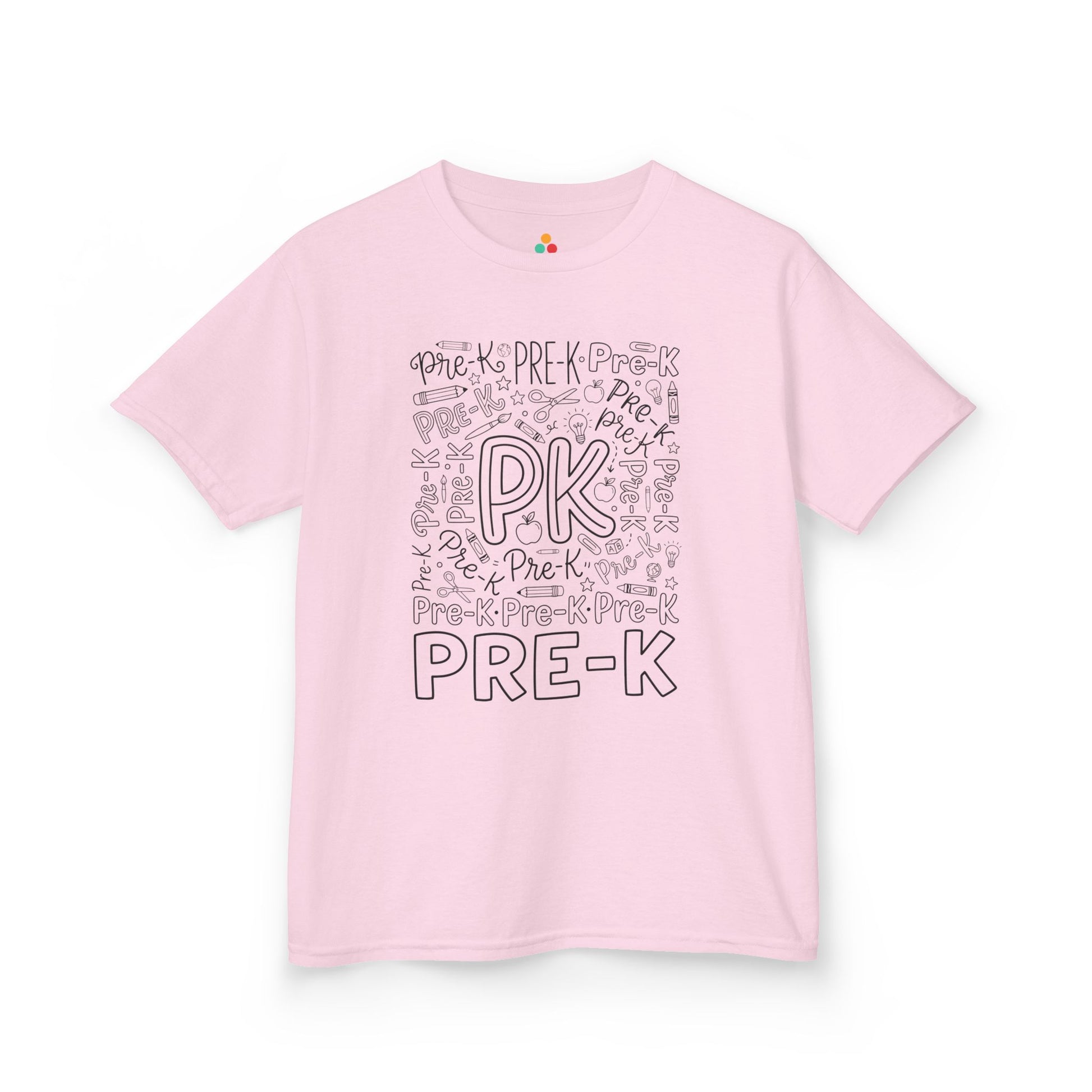 Light pink TEEZOCA pre-k typography kids tee, a cute first day of pre-k shirt for a little girl.
