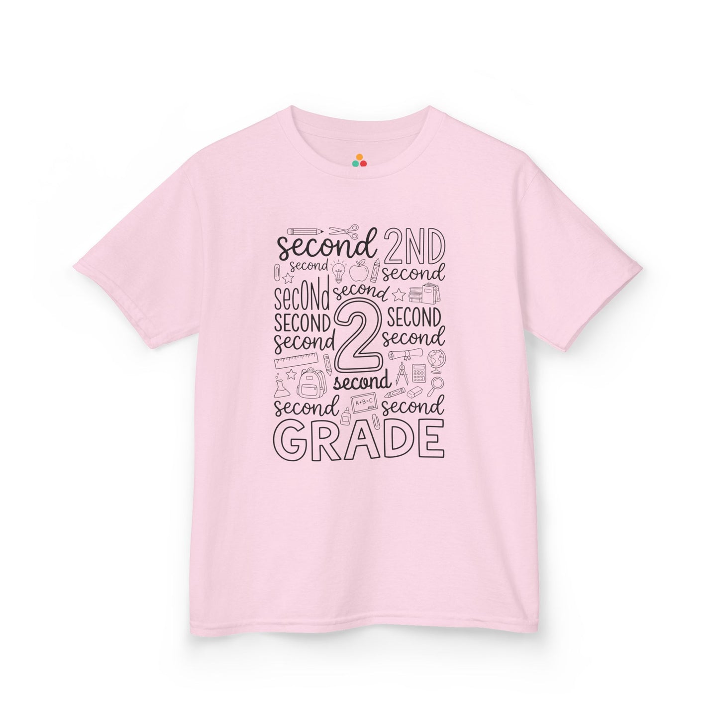 Light pink TEEZOCA second grade typography kids tee, a cute back to school shirt for a second grade girl.
