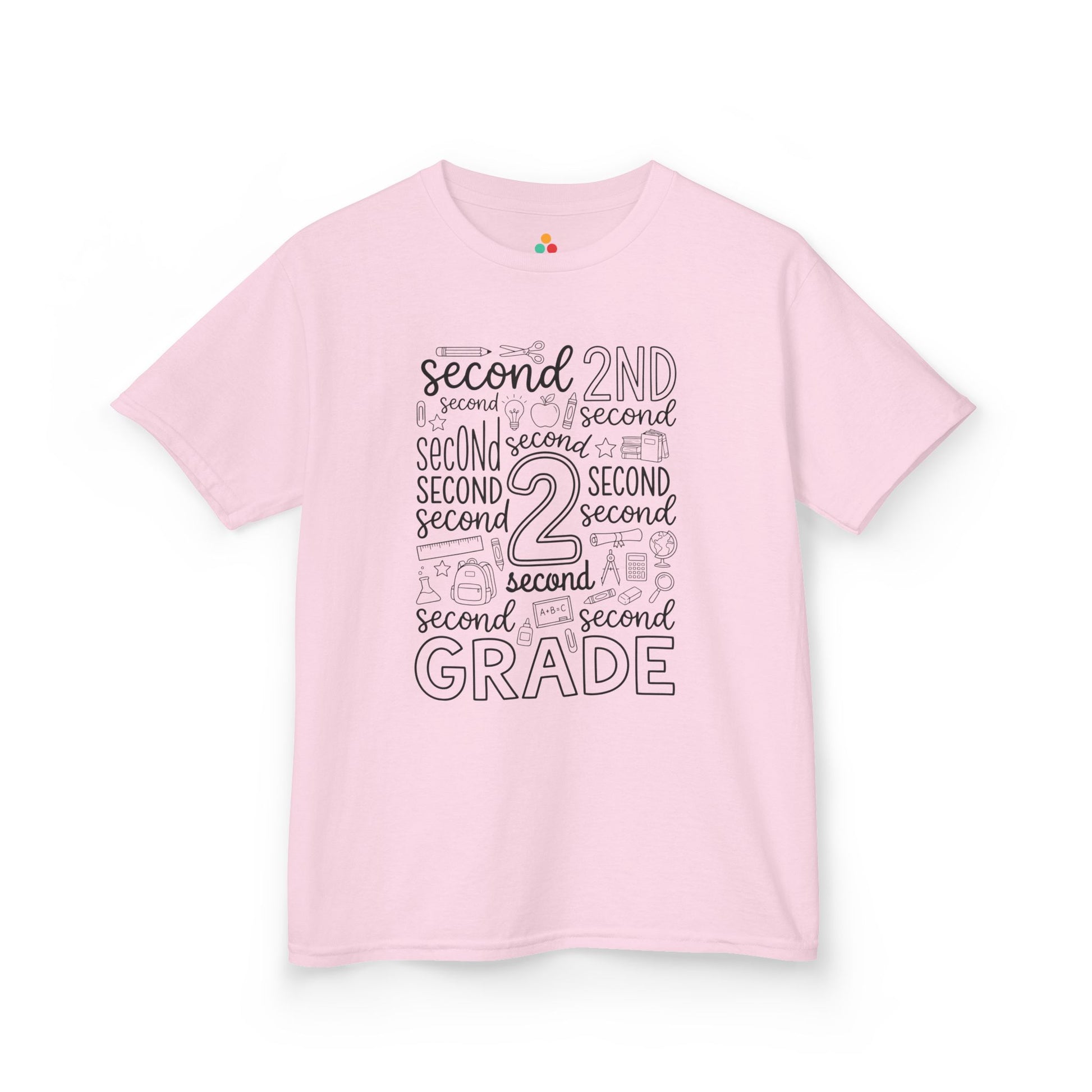 Light pink TEEZOCA second grade typography kids tee, a cute back to school shirt for a second grade girl.
