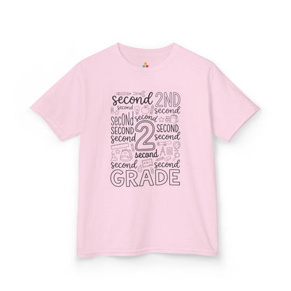 Light pink TEEZOCA second grade typography kids tee, a cute back to school shirt for a second grade girl.
