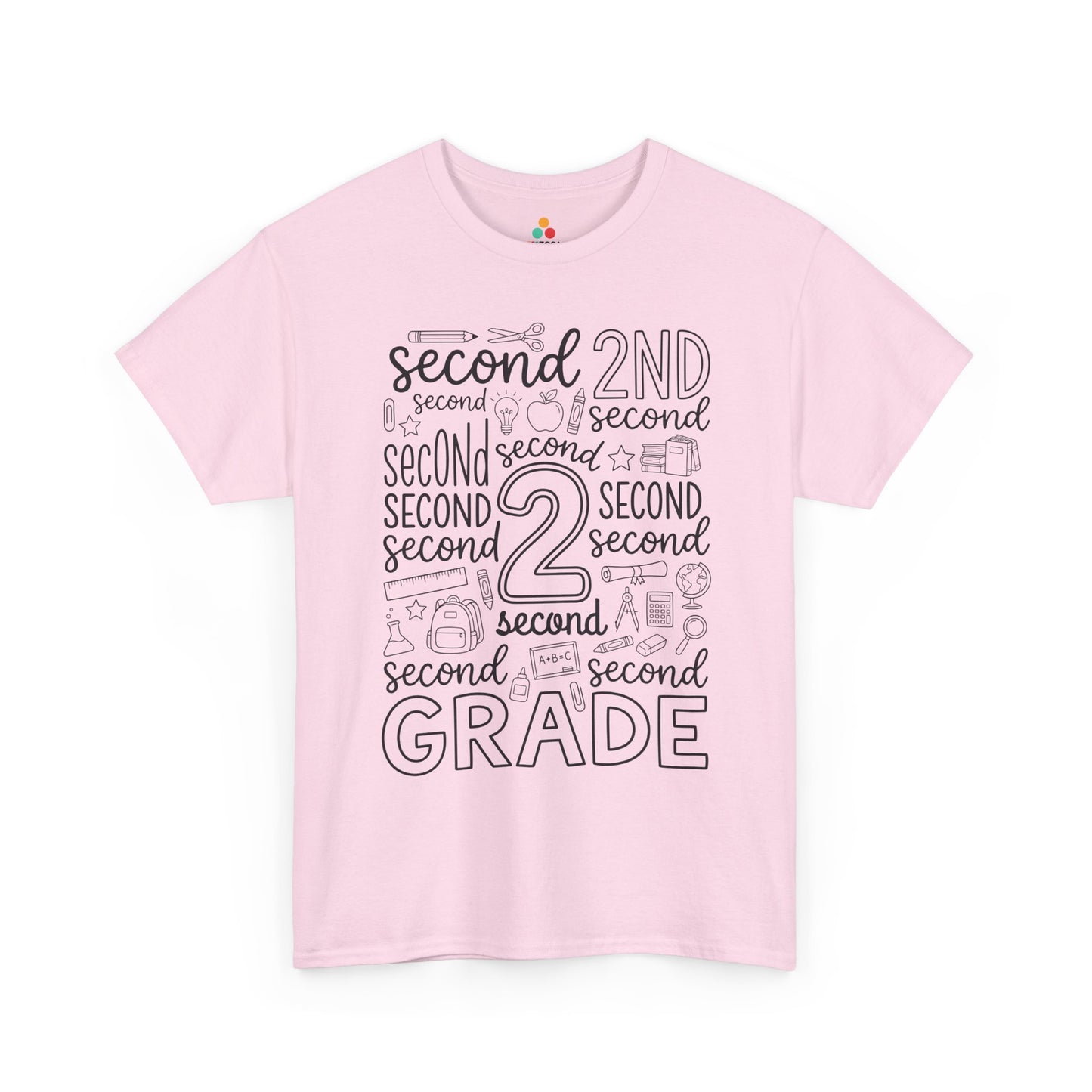 Light pink TEEZOCA second grade typography tee, a cute back to school teacher shirt for second grade teachers and aides.
