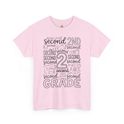 Light pink TEEZOCA second grade typography tee, a cute back to school teacher shirt for second grade teachers and aides.
