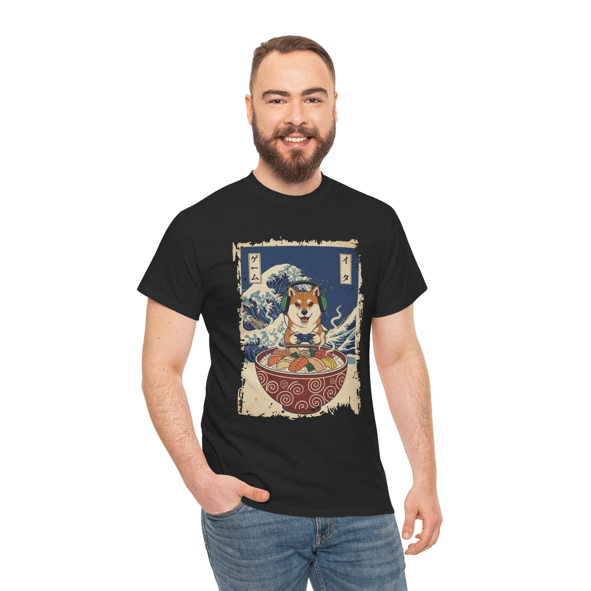 Gamer Shiba Inu Sushi Wave T-Shirt – Japanese Aesthetic Gaming | TEEZOCA 