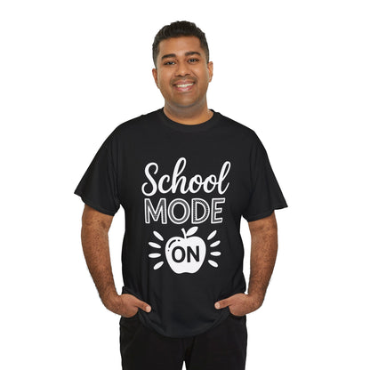 Man wearing TEEZOCA black “School Mode On” school tee.