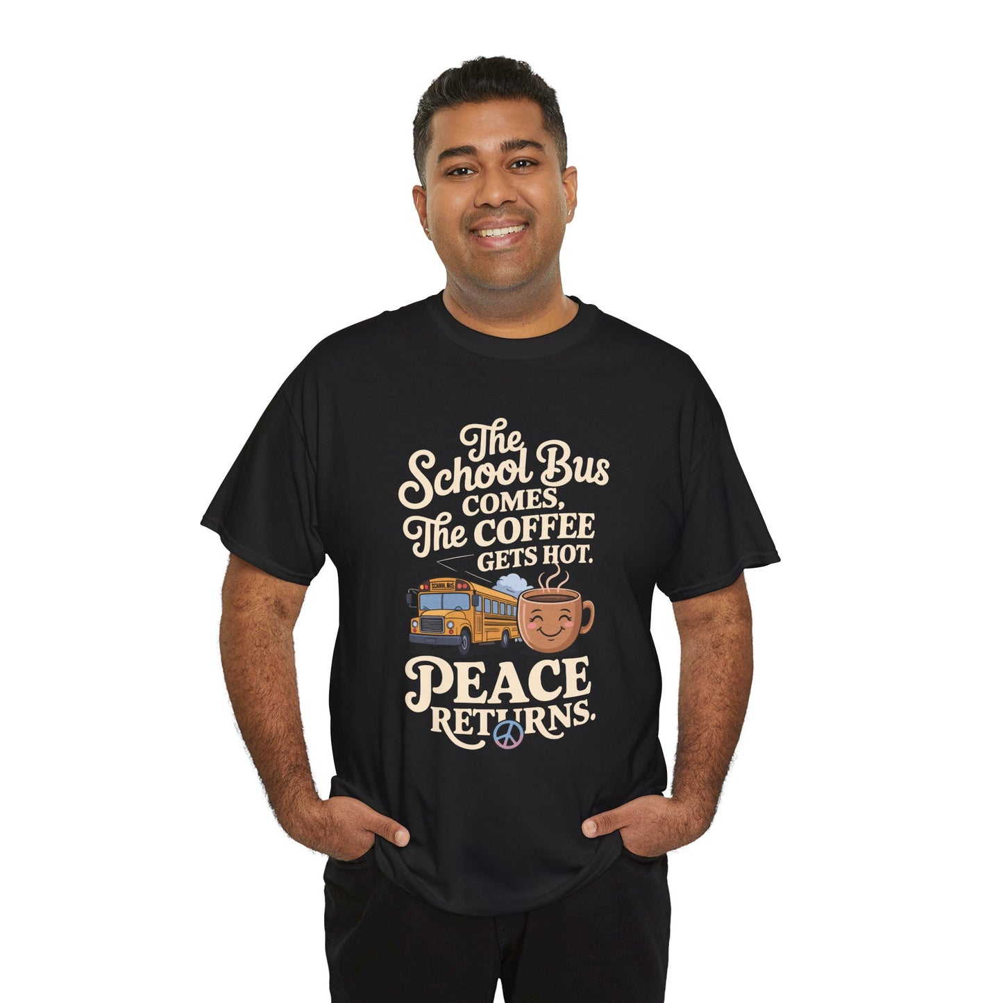 Man wearing TEEZOCA black school mom tee.