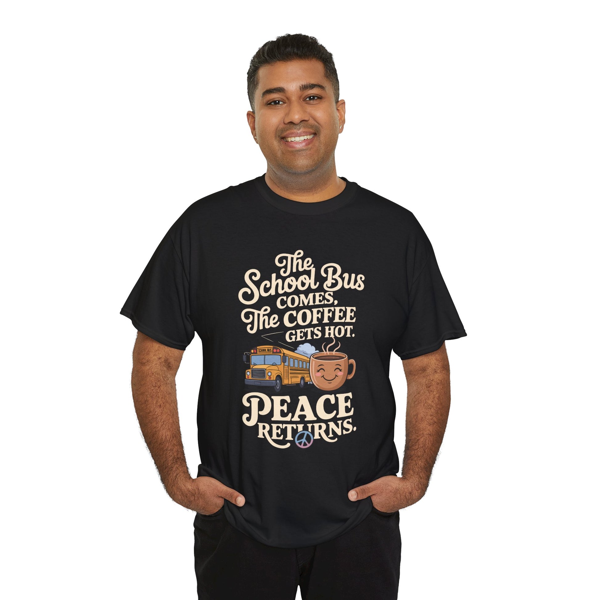 Man wearing TEEZOCA black school mom tee.