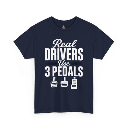 Manual transmission shirt from TEEZOCA with Real Drivers Use 3 Pedals attitude for car enthusiasts.
