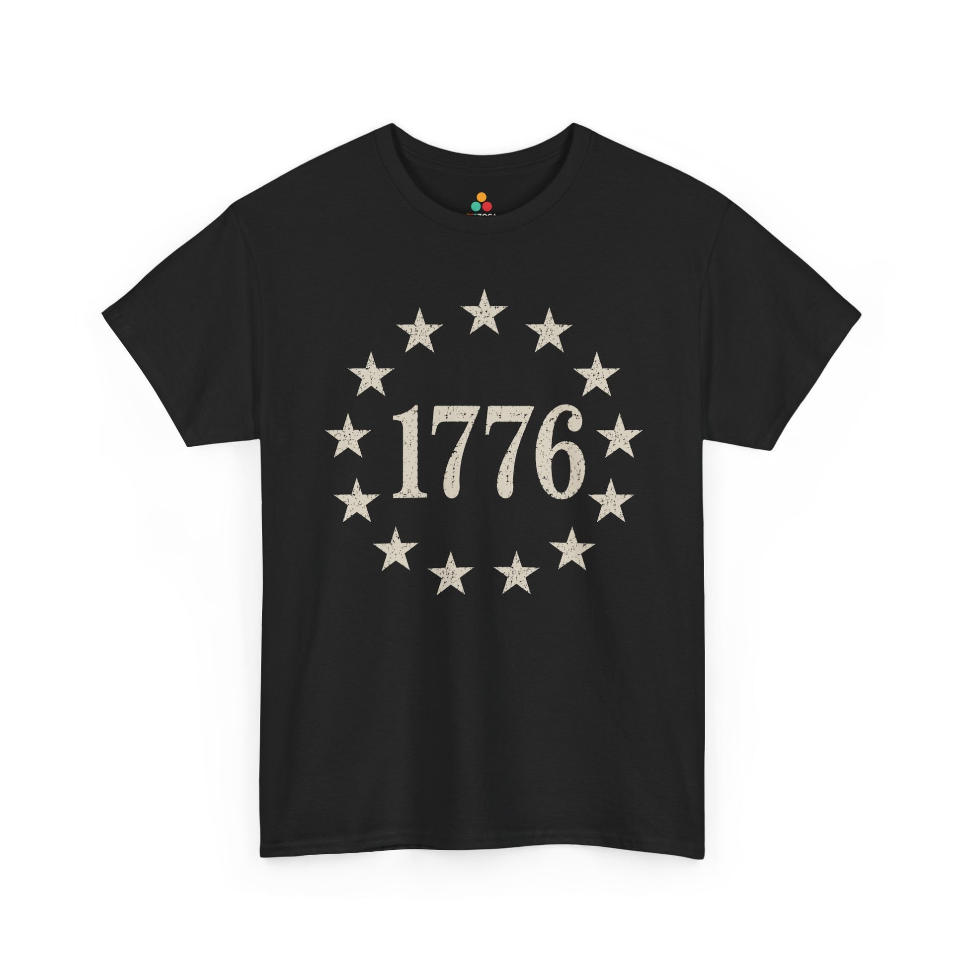 Minimalist 4th of July T-shirt by TEEZOCA with cream 1776 text and thirteen stars for history lovers.

