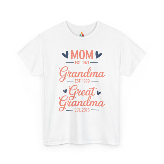 Mom Grandma Great Grandma Est. 2026 White T‑Shirt – Multi‑Generation Great Grandma Gift | TEEZOCA 
