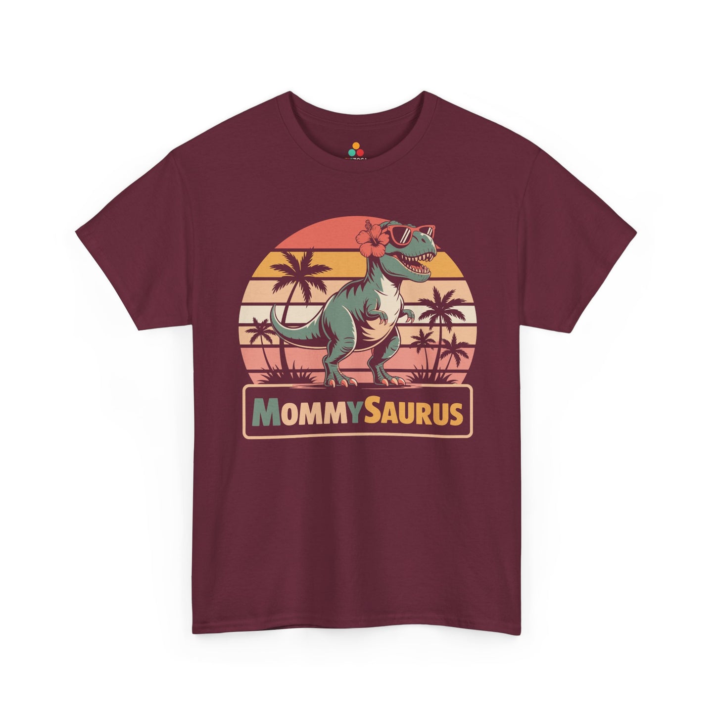 MommySaurus Retro Sunset Dinosaur Mom Unisex T-shirt | TEEZOCA MommySaurus sunglasses dinosaur Unisex T-shirt