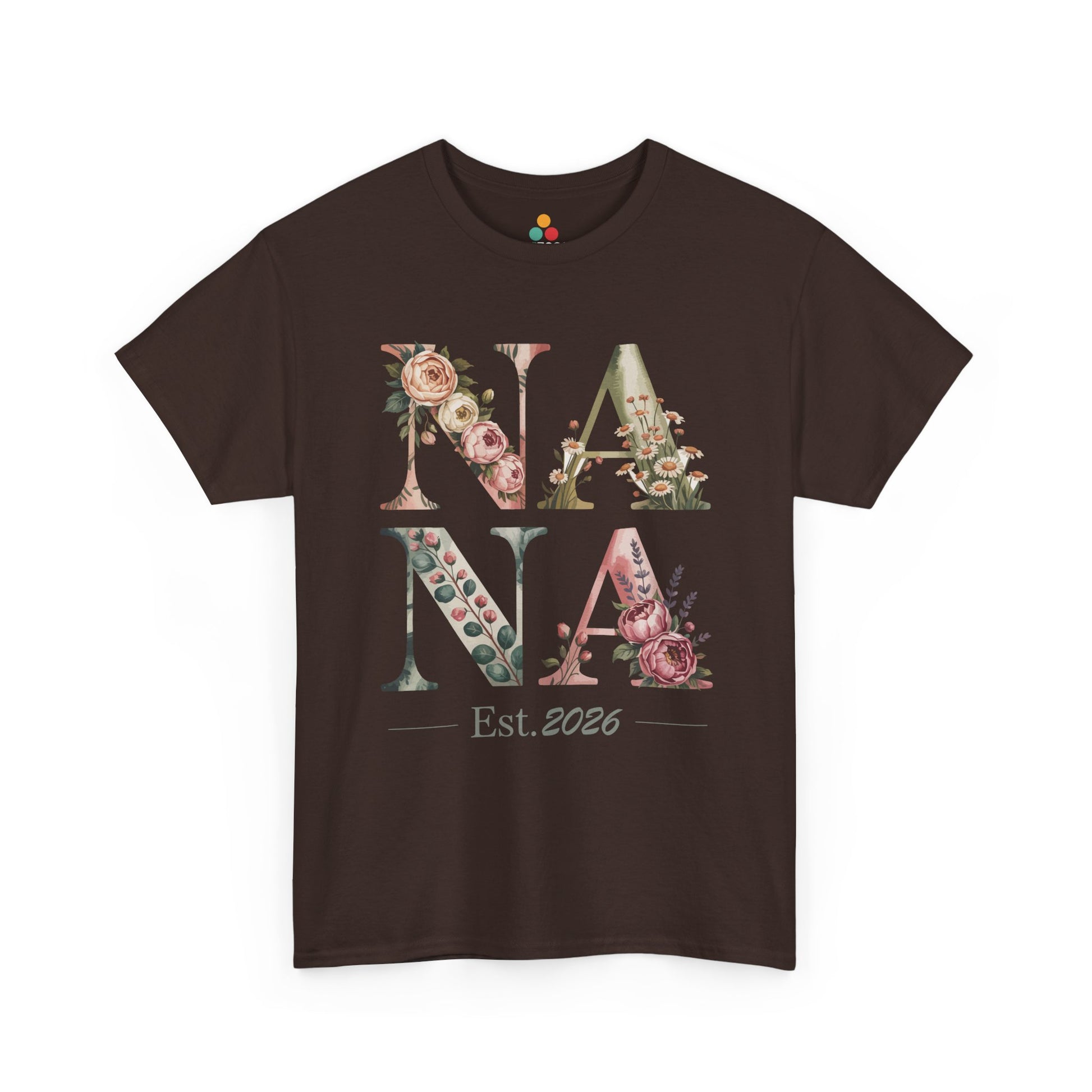 Nana Est. 2026 Brown T‑Shirt – Floral New Nana Tee | TEEZOCA 