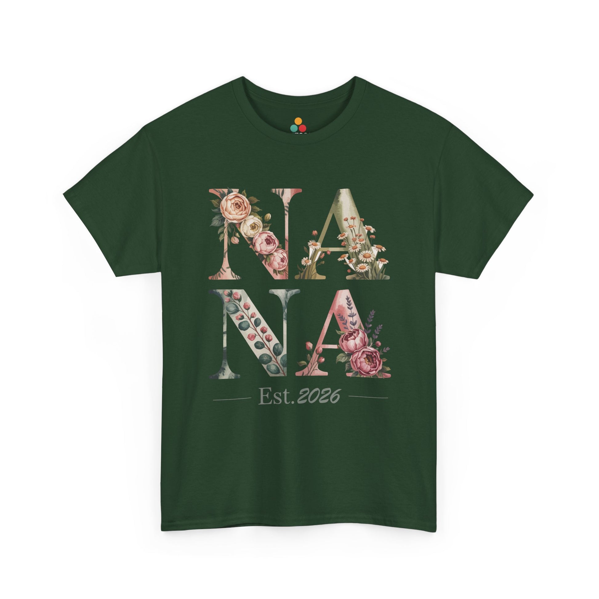 Nana Est. 2026 Forest Green T‑Shirt – Floral New Nana Tee | TEEZOCA 