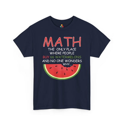 Navy blue t-shirt with a watermelon graphic and humorous text on a white background