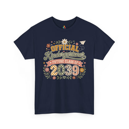 Navy TEEZOCA boho Official Kindergartener Future Class of 2039 shirt, a keepsake back to school tee for first-day photos.
