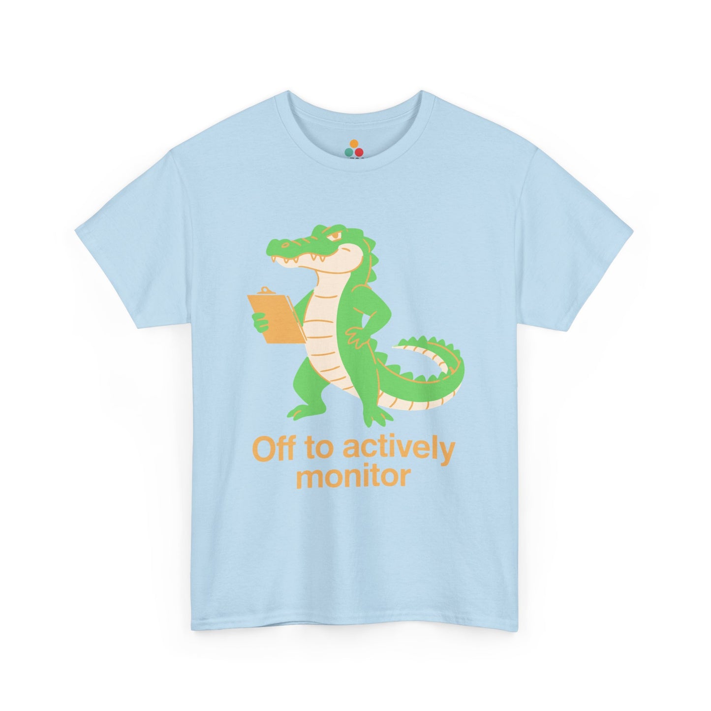 Off to Actively Monitor Funny Test Day School Crocodile T-Shirt – State Testing Gift for Teachers | Science teacher shirt by TEEZOCA with a cute alligator graphic tee design and actively monitoring classroom joke.
