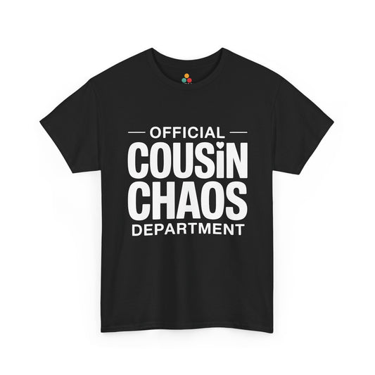 Official Cousin Chaos Department Graphic Black T-Shirt – Funny Sarcastic Family Tee for Cousin Crew | TEEZOCA 