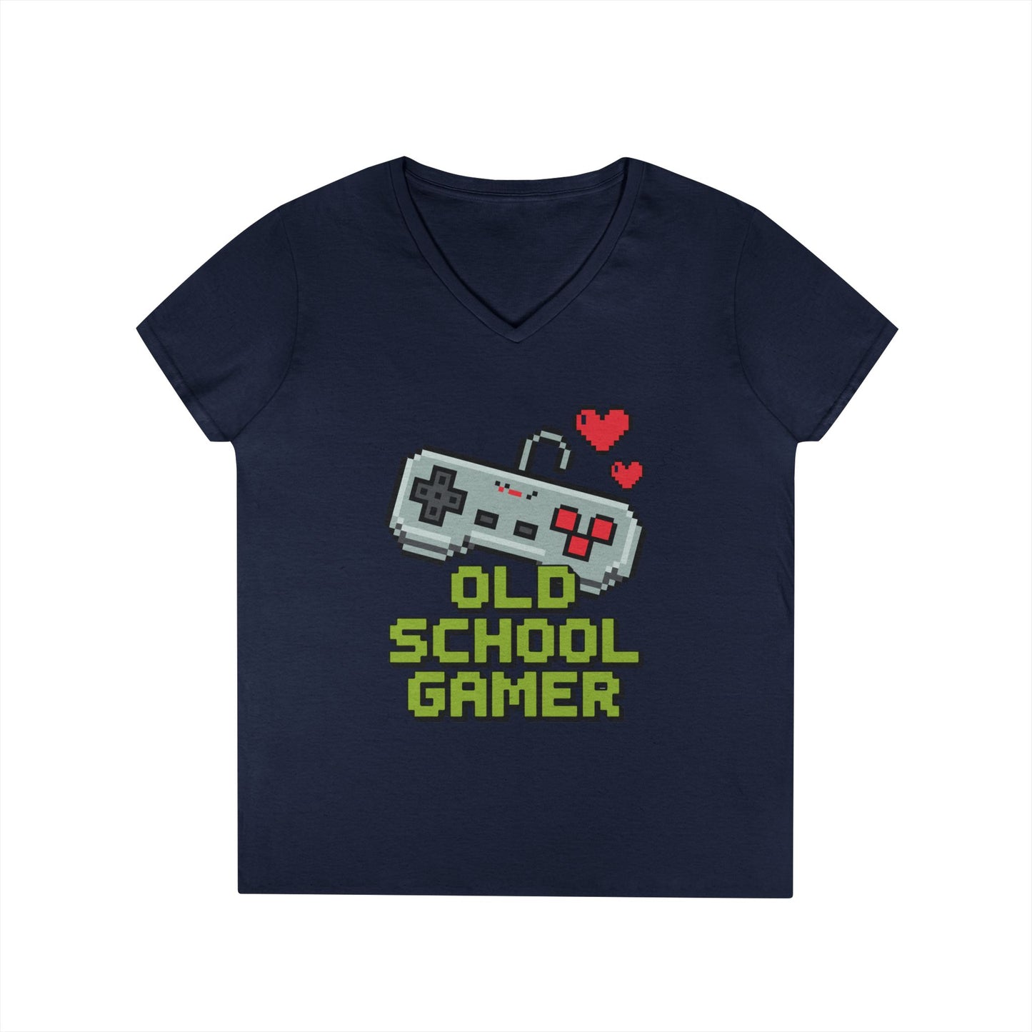 Old School Gamer Pixel Art V-Neck T-Shirt for Retro Gaming Queens | TEEZOCA 