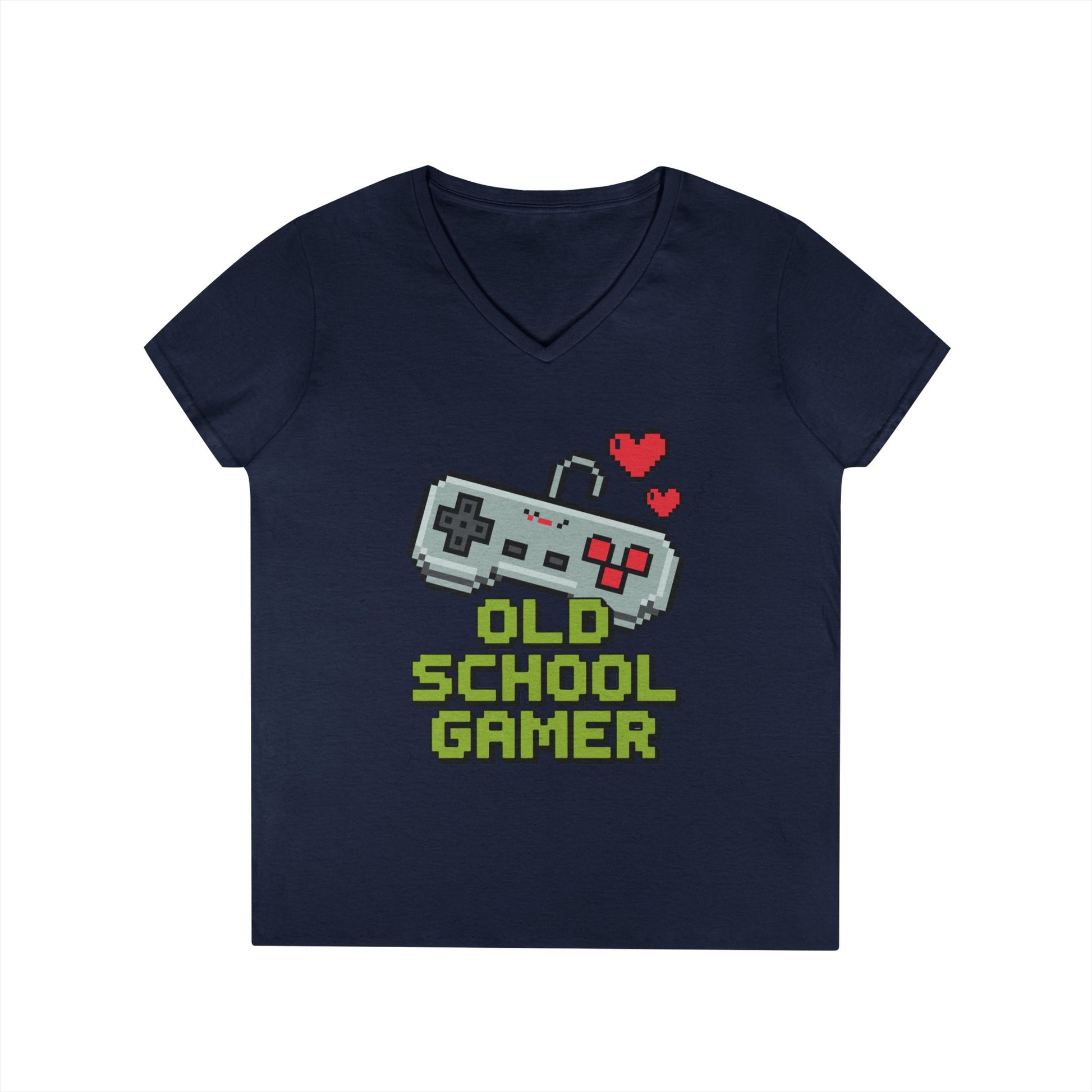 Old School Gamer Pixel Art V-Neck T-Shirt for Retro Gaming Queens | TEEZOCA 