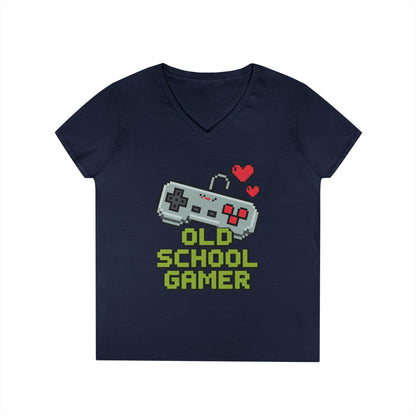 Old School Gamer Pixel Art V-Neck T-Shirt for Retro Gaming Queens | TEEZOCA 