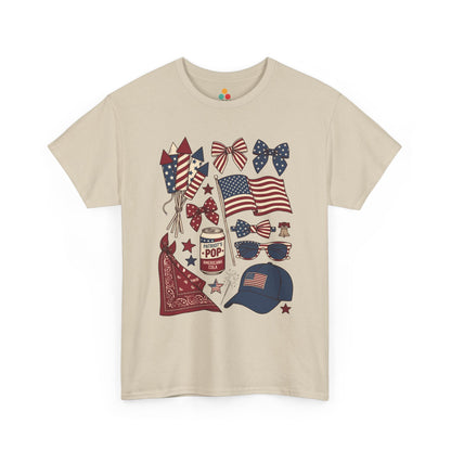 Patriotic USA Coquette 4th of July oatmeal beige Shirt — Vintage Western Aesthetic T-shirt for Summer | TEEZOCA 
