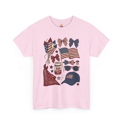Patriotic USA Coquette 4th of July soft pink Shirt — Vintage Western Aesthetic T-shirt for Summer | TEEZOCA 