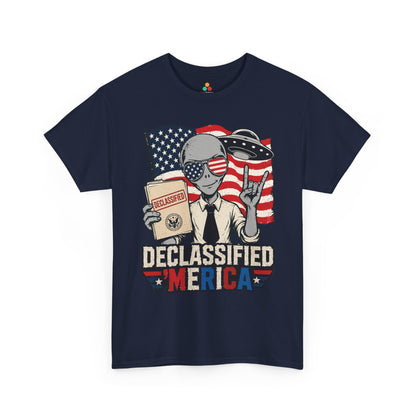Patriotic alien T-shirt by TEEZOCA made for funny fourth of July shirts, UFO fans, and Independence Day parties.
