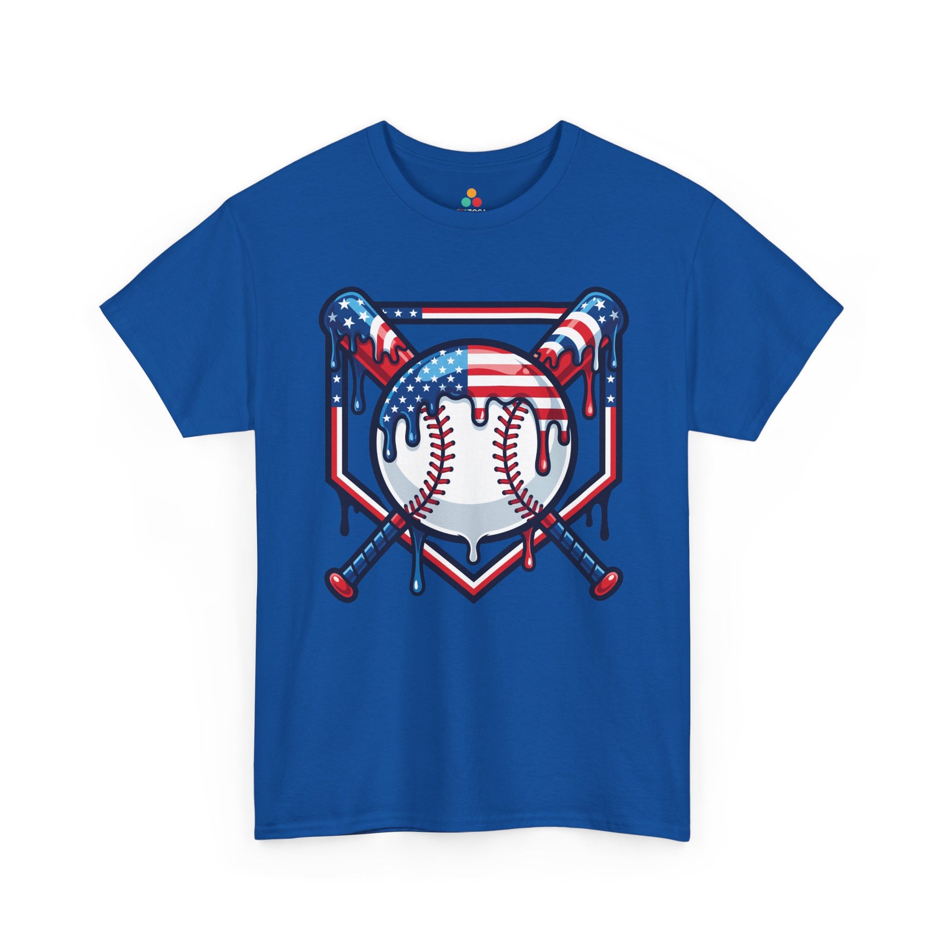 Patriotic baseball tee by TEEZOCA featuring a red, white, and blue baseball badge for July 4 shirts.
