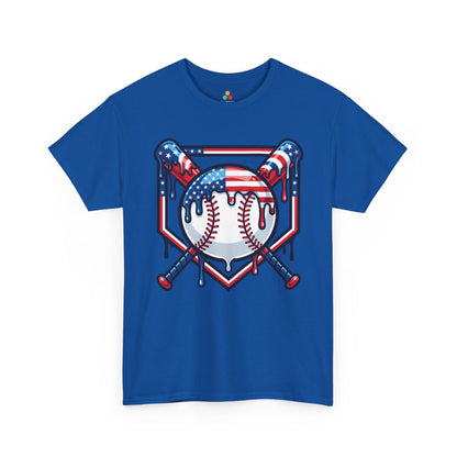 Patriotic baseball tee by TEEZOCA featuring a red, white, and blue baseball badge for July 4 shirts.
