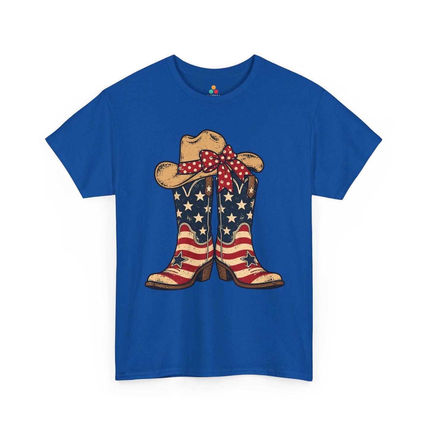 Patriotic rodeo shirts style TEEZOCA t-shirt with American cowgirl shirt artwork, flag boots, hat, and Western gift appeal.
