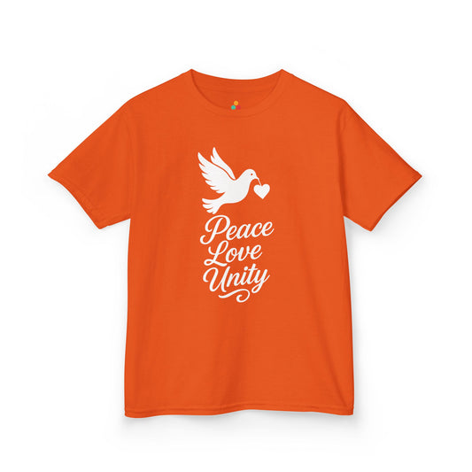 Peace Love Unity Dove Orange Unity Day Kids T-shirt | TEEZOCA Peace Love Unity dove orange Unity Day Kids T-shirt