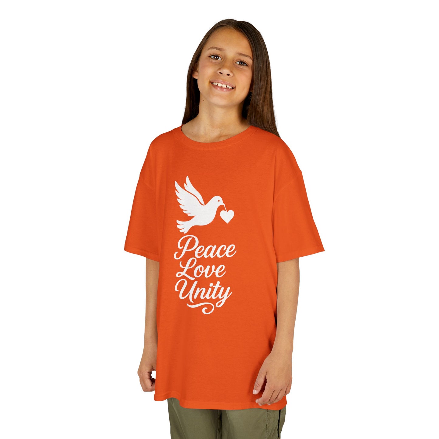 Peace Love Unity Dove Orange Unity Day Kids T-shirt | TEEZOCA be kind peace dove design Kids T-shirt