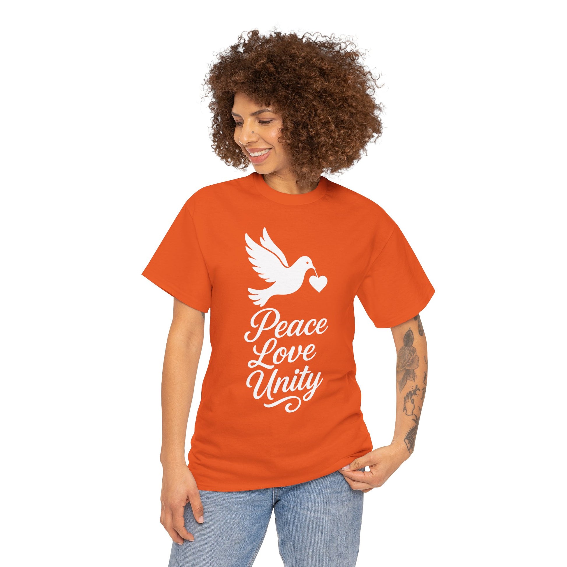 Peace Love Unity Unisex T-shirt for Unity Day Kindness Awareness | TEEZOCA Be Kind peace unity slogan Unisex T-shirt awareness wear