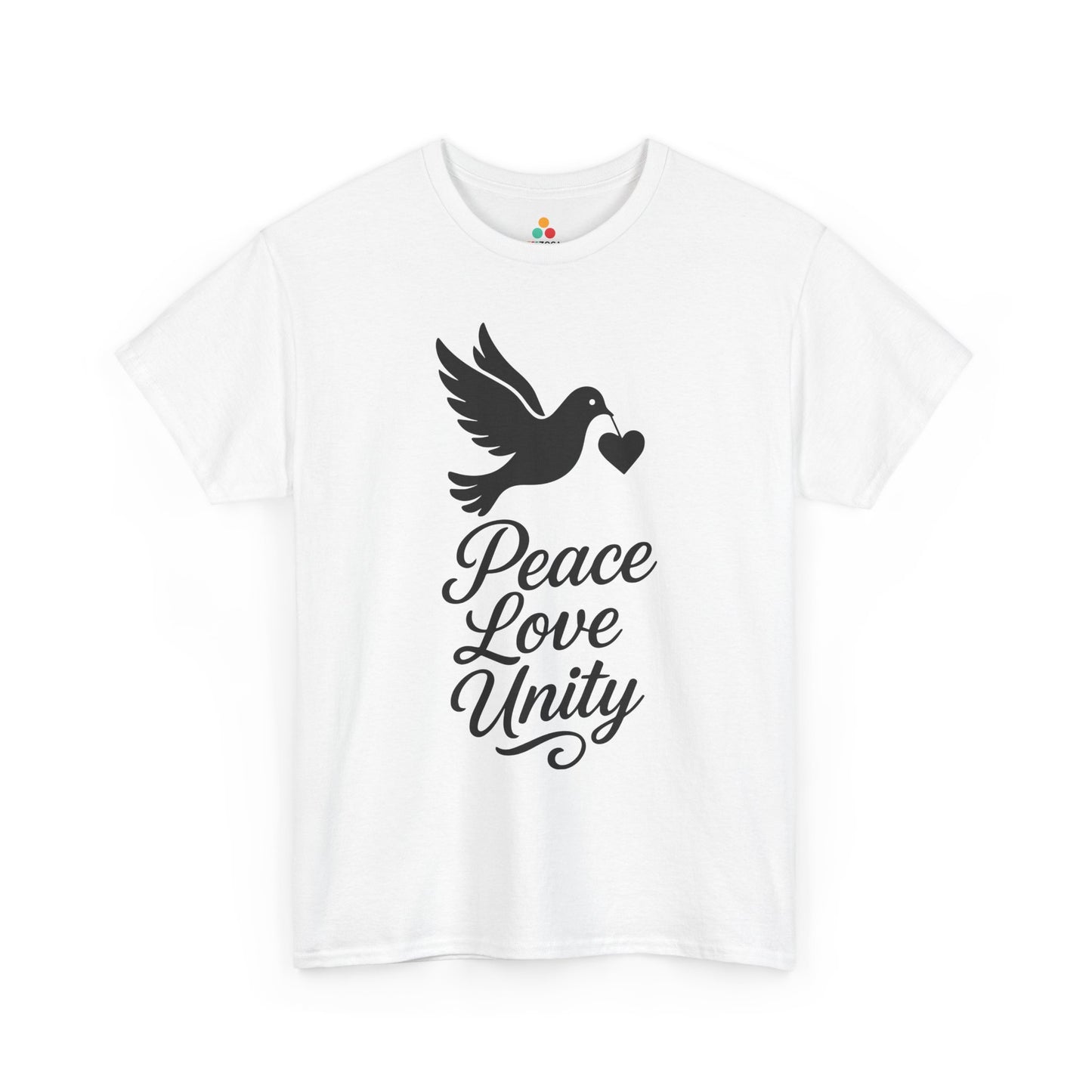Peace Love Unity Unisex T-shirt for Unity Day Kindness Awareness | TEEZOCA dove heart peace symbol Unisex T-shirt for kindness movement
