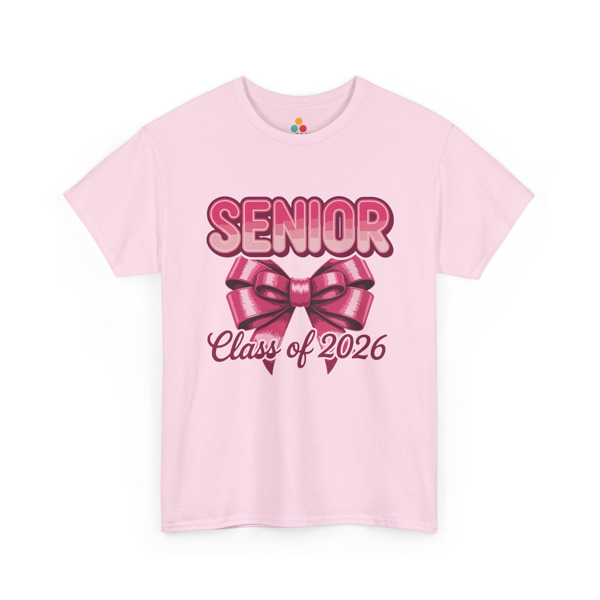 Pink TEEZOCA senior Class of 2026 girly bow graduation tee.